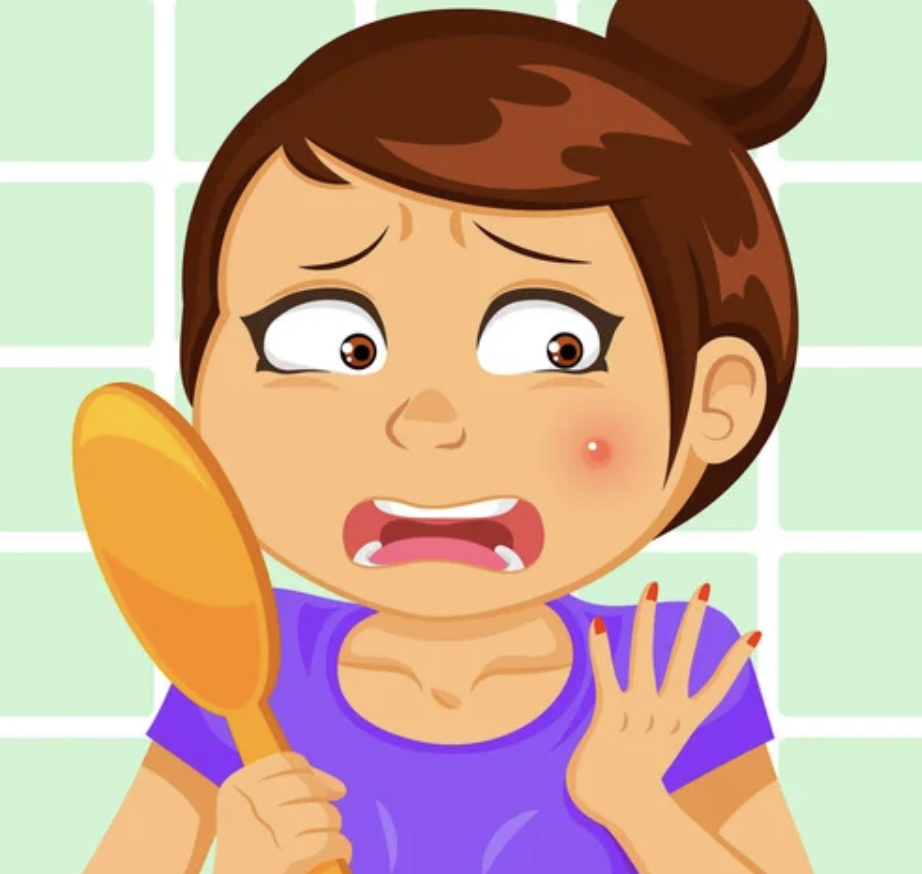 Different stages of acne, from blackheads to cystic breakouts.